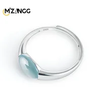 Bague d'eau bleue en jadéite naturelle, réglage en argent S925, à la mode, type glace, bande réglable, cadeau de fête pour hommes et femmes 2