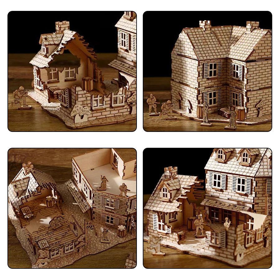 مجموعات النماذج المعمارية DIY لغز خشبي ثلاثي الأبعاد WW2 منزل عسكري بناء مكتب الديكور هدايا للرجال والكبار #5