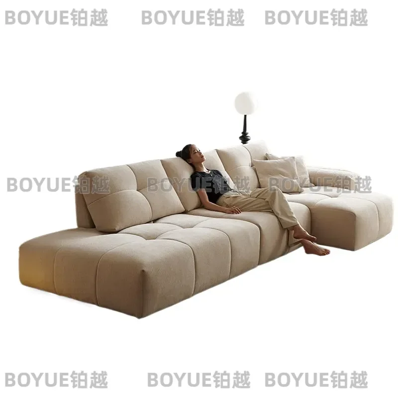 Cream Pixel Modular Sofa Chenille Fabric Removable Washable Cover Adjustable Backrest Tofu Style Living Room Furniture