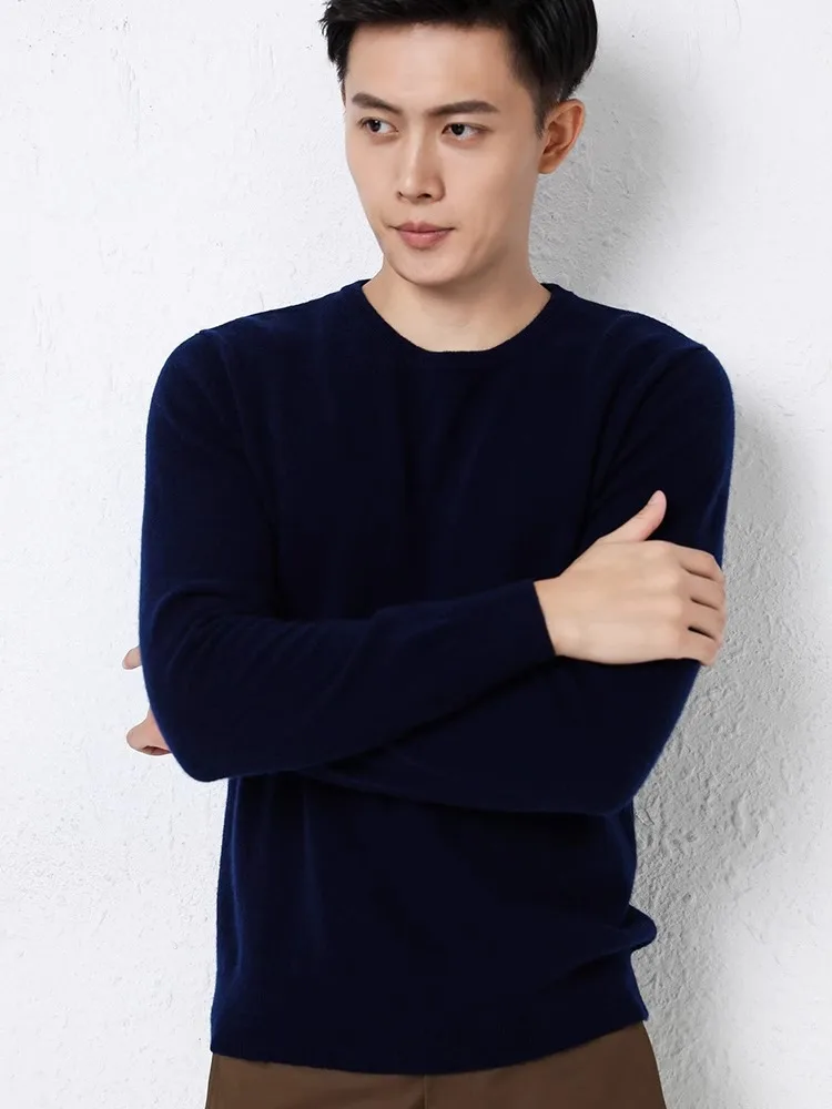 

Мужской вязаный свитер с длинным рукавом, круглым вырезом, универсальный, теплый, для осенне-зимнего сезона