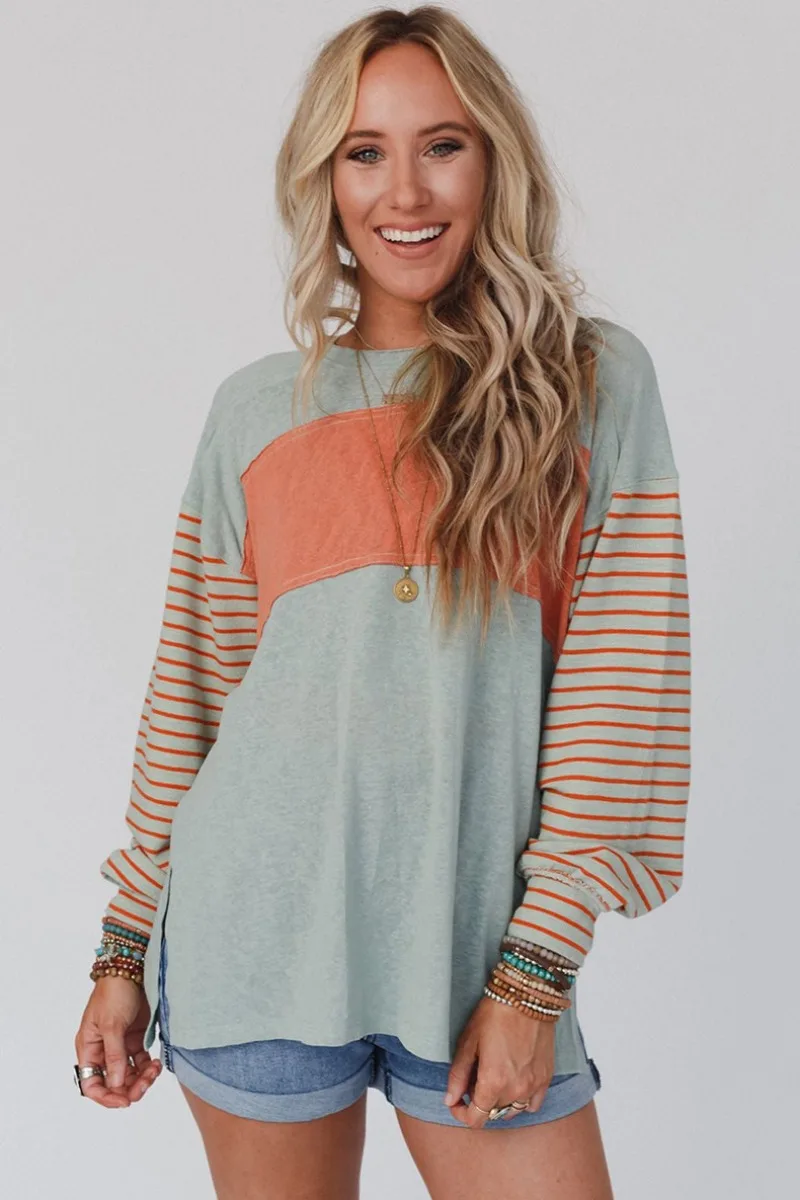 Women's Long Sleeve Striped Pullover, Casual Style Sweater, Korean Top, New, Autumn, 