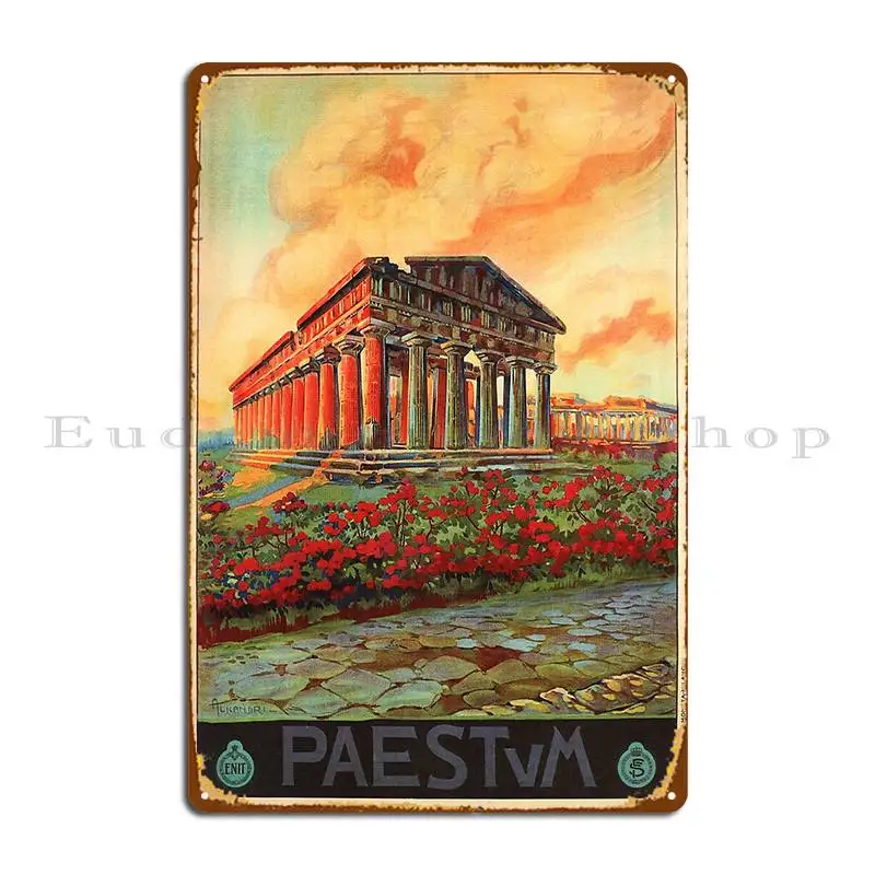 Paestum Ancient Greek City Greek Temple Ruins Vintage Italy Tourism Metal Sign Customize Kitchen Home Character Tin Sign Poster