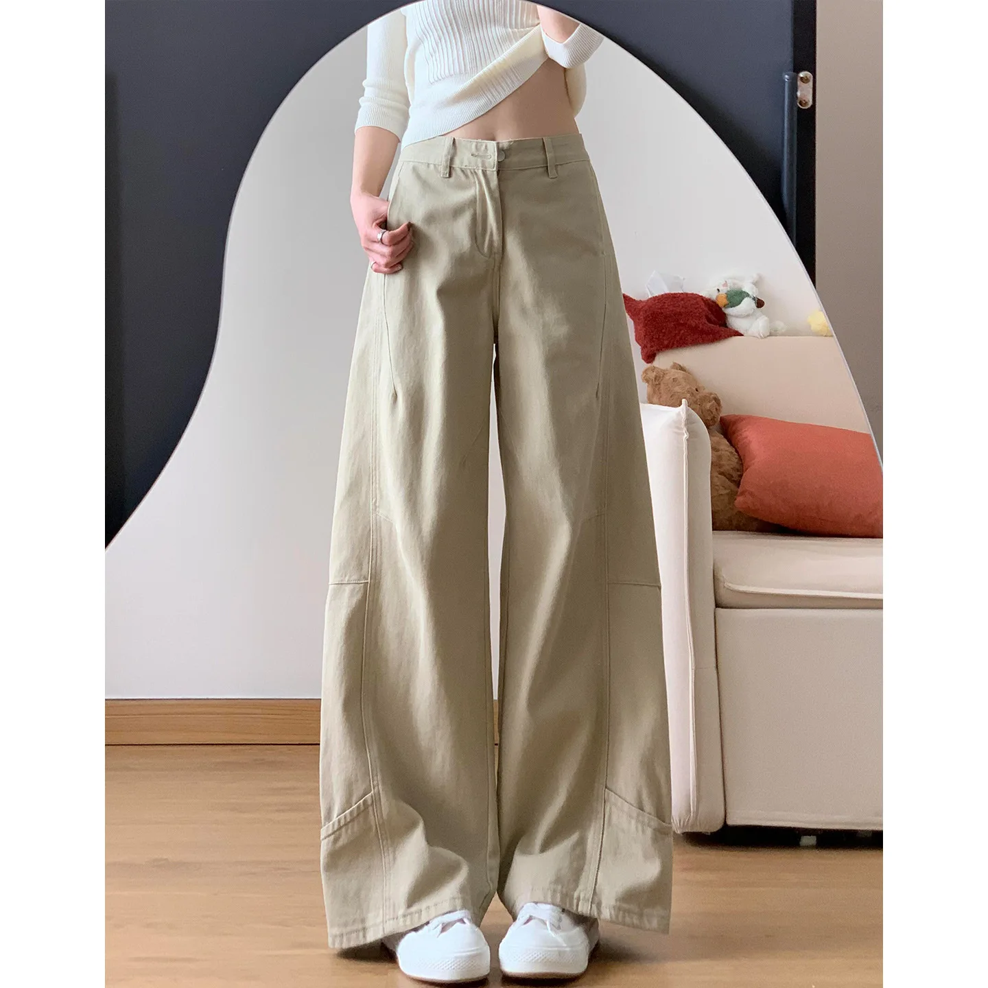 Brown Coffee Tooling Wide-leg Loose Jeans Women's High Waist and Thin Trousers Women's Denim Drape Pants Female's Spring Autumn