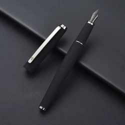 HongDian 517D Fountain pen Matte Black Full Metal Silver Clip ink pens EF F Bent Nib School Office supplies stationery gifts