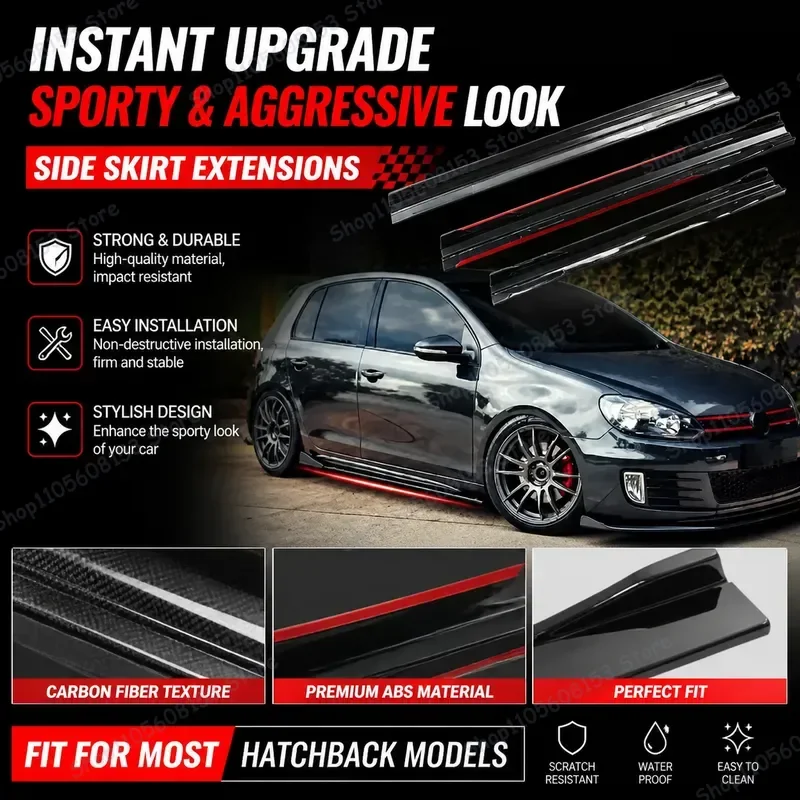 For Volkswagen Polo Golf Mk5 Mk6 Mk7 Scirocco Passat Side Skirt Splitter Winglet Bumper Lip Aerodynamic Body Kit Car Styling