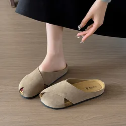 Women's Sandals Summer 2025 Roman Flat Sandals Female Round Head Thick Heels Platform Shoes Casual Buckle Strap Hollow Sandals