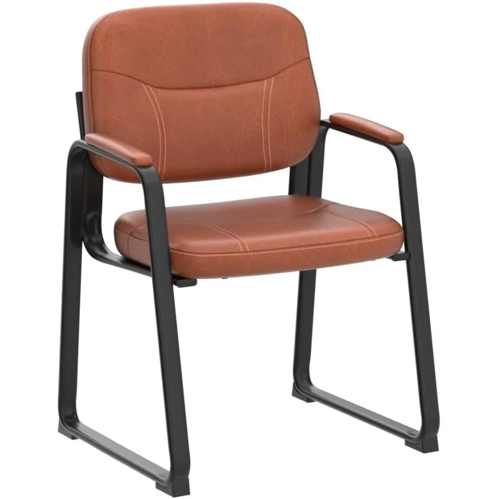 كراسي انتظار الاستقبال بدون عجلة، كرسي ضيوف جلدي بأذرع مبطنة، كراسي مكتب مكتب بنية حديثة مع قاعدة زلاجات
