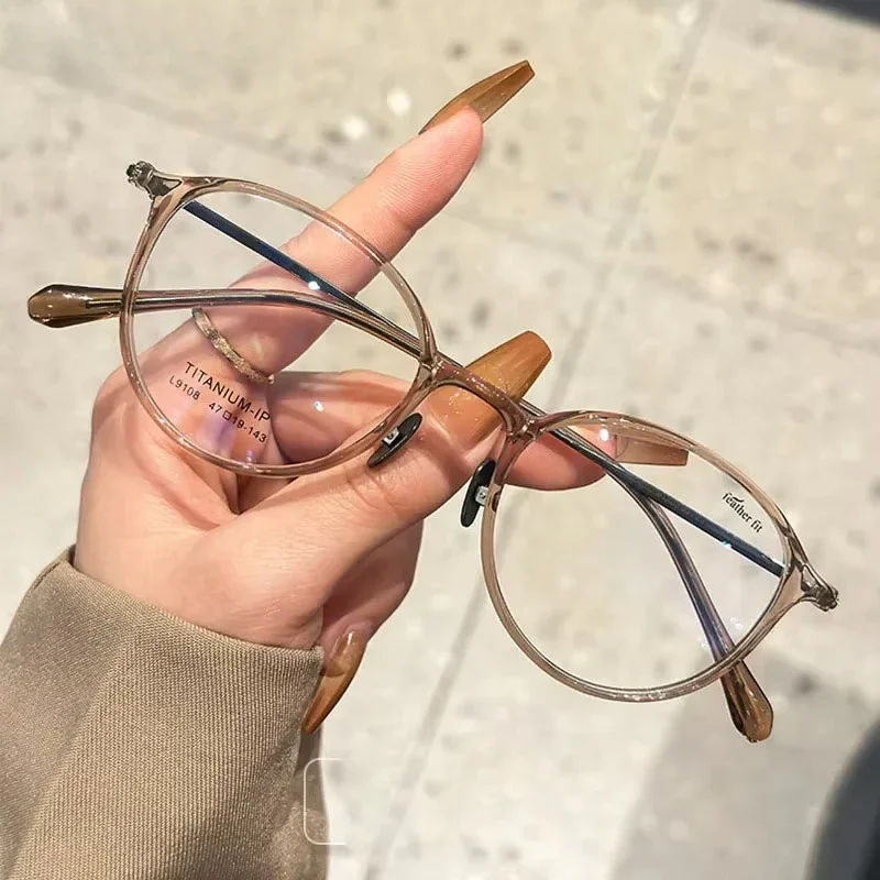 

47mm Women Titanium TR90 Glasses Fashion Oval Frame Myopia Blue Light Eyeglasses Anti-Reflection Optics Prescription Eyewear