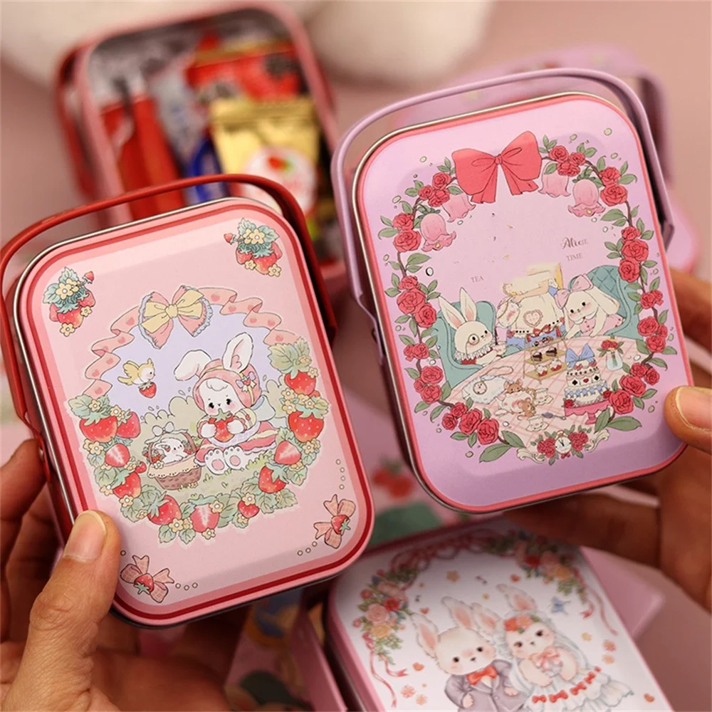 Tinplate Candy Box Kids Gifts Small Tin Box Easter Cookie Box Portable Rabbit Gift Box for Birthday Wedding Party Decoration