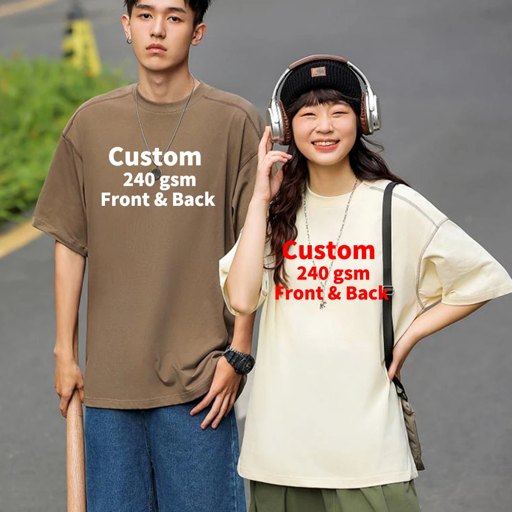 

Customized 240Gsm Heavyweight Pure Cotton Visible Stitches Drop Shoulder Men Plus Size Round Neck Short Sleeve T-Shirt