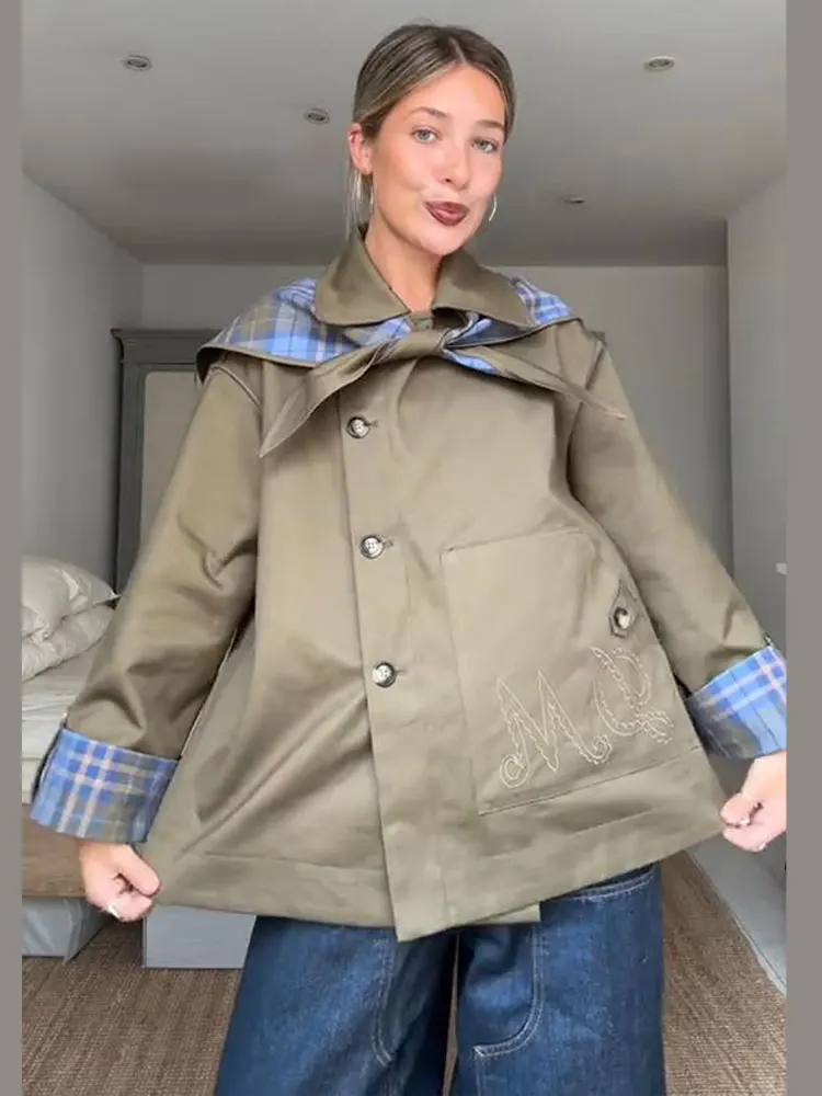 

Vintage Plaid Reversible Two-Way Coat Jacket Women's Oversized Long Sleeve Loose Fit Lapel Outerwear Chic Autumn Casual Outfit