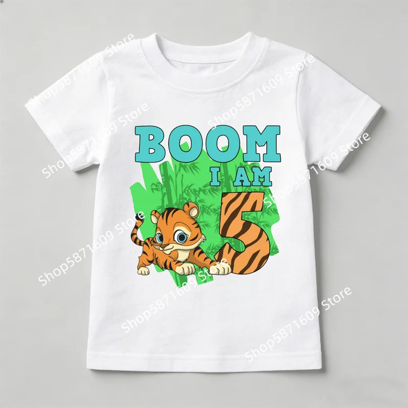 

Number 1-9 Lion Print Boys and Girls T-shirt, Children's Fashionable and Comfortable Short Sleeved Shirt