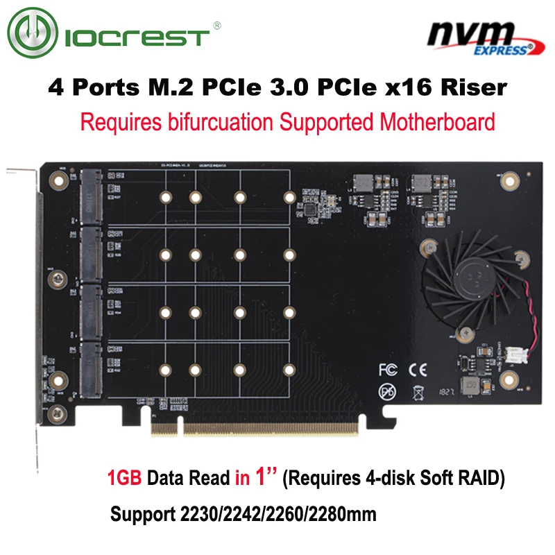 

4 M.2 PCIe3.0 x4 PCIe x16 Expansion Card Requires Bifurcuation Supported Motherboard Intel VROC AMD Ryzen Threadripper NVMe Raid