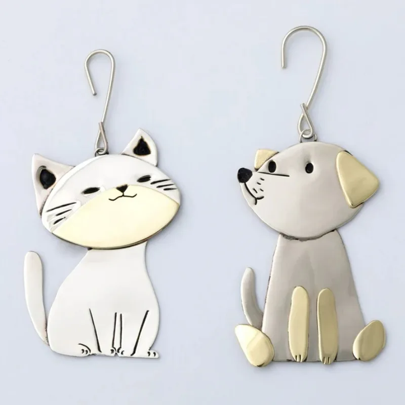 Lovely Cat Dog Asymmetrical Drop Dangle Earrings Two Tone Animal Dangle Hooks Earrings Women Fashion Cute Jewelry
