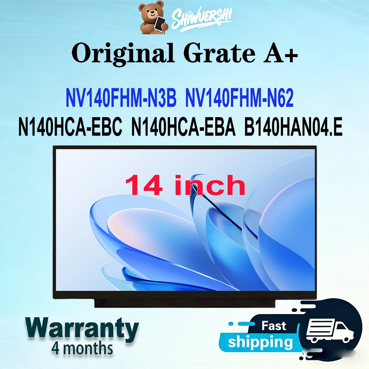 

14" Wholesale Laptop Lcd Screen Monitor Panel Slim NV140FHM N3B NV140FHM N62 N140HCA EBC N140HCA EBA B140HAN04.E 60Hz