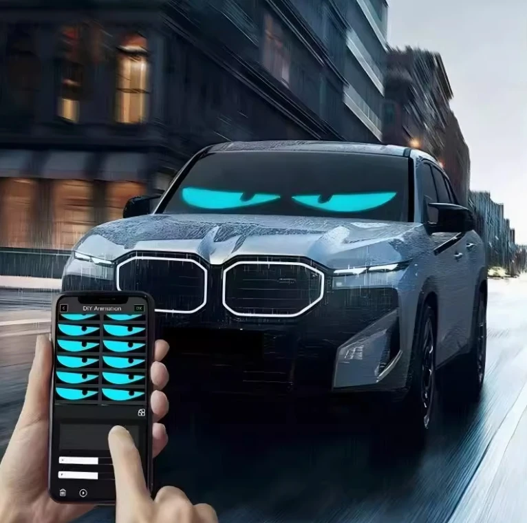 

​ Светодиодный автомобильный фонарь с мигающими глазами демонов ​ Умный Bluetooth светодиодный дисплей Гибкий полноцветный экран с питанием от USB Коммерческая реклама
