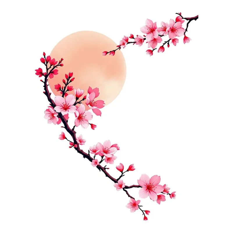 1Pc Japanese Cherry Blossom Branch Vinyl Sticker, Waterproof Decal For Laptop Window Car Door Bumper DIY Decor, Holiday Gift