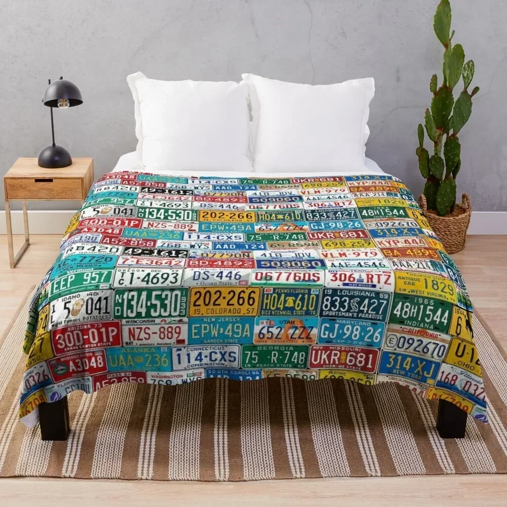 

All States Plates Throw Blanket Thermals For Travel Vintage Polar Blankets