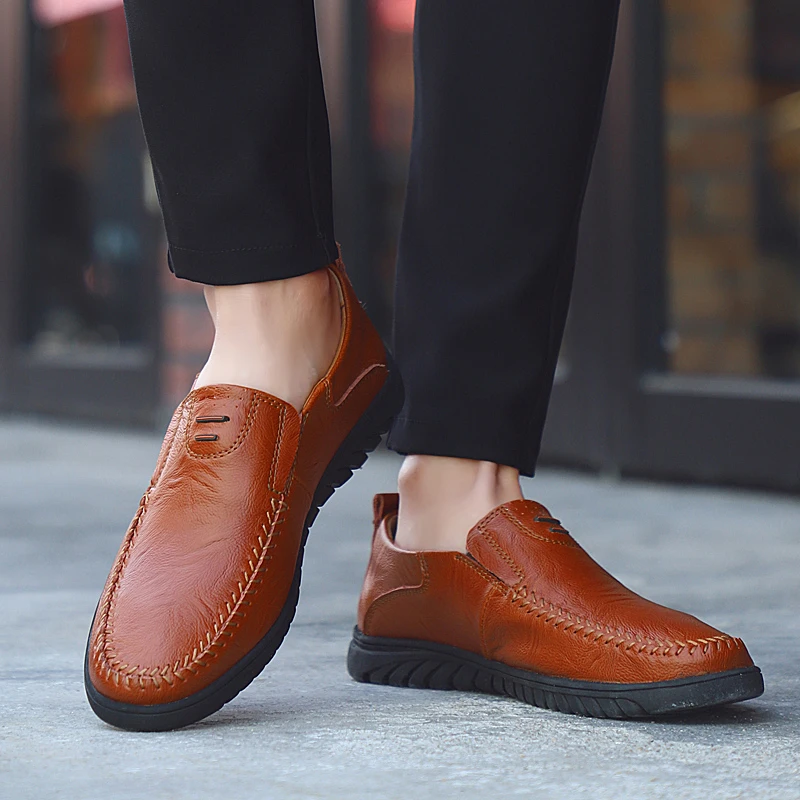 Hommes mocassins qualité en cuir de vache chaussures décontractées classique sans lacet chaussures de conduite mocassins grande taille chaussures en cuir d'affaires homme chaussures
