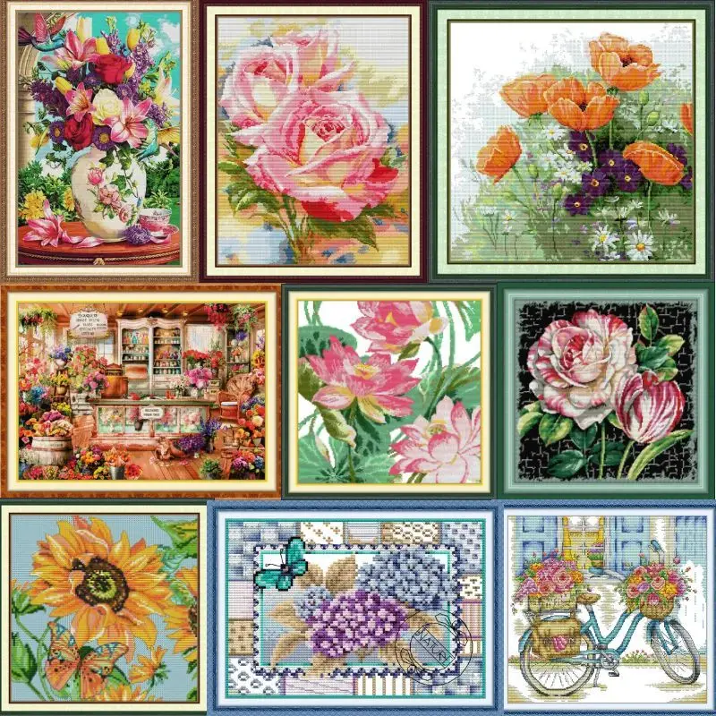 

Flowers HH08-Soulgift Pre-printed Cross Stitch Kit Easy Pattern Aida Stamped Fabric Embroidery Set-Easy to follow-recommended