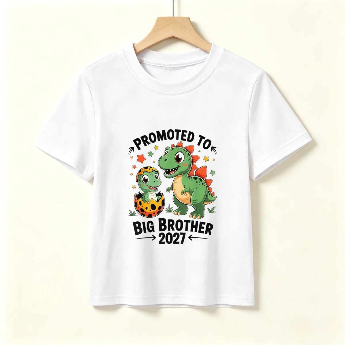 Promoted To Big Brother 2027 Dinosaur Kids T-Shirt Toddler Boys Pregnancy Announcement Tee Sibling Reveal Short Sleeve Solid Top