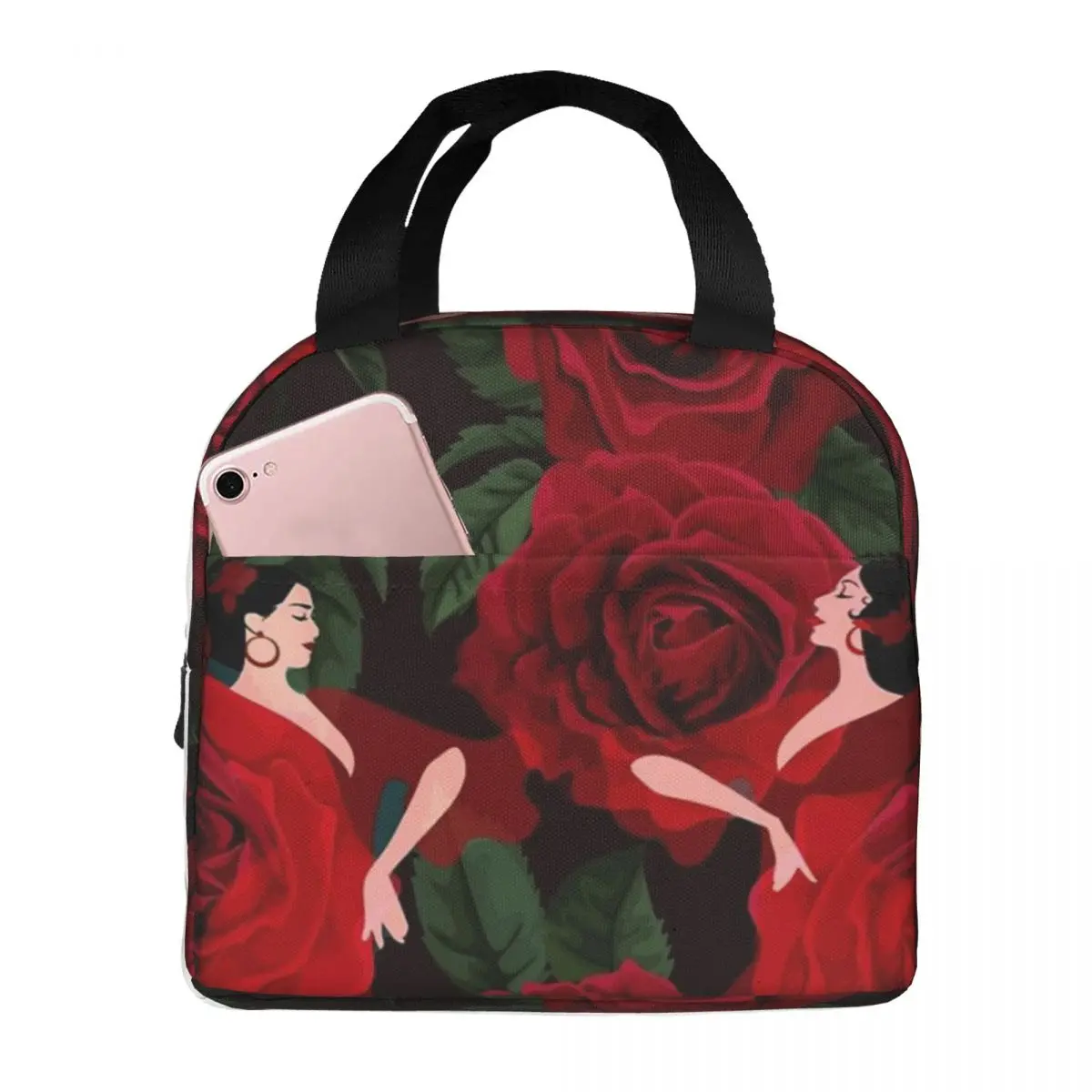 Lunch Bag for Men Women Flamenco Roses Insulated Cooler Portable Picnic Work Dancer Dance Spain Spanish Oxford Tote Handbags