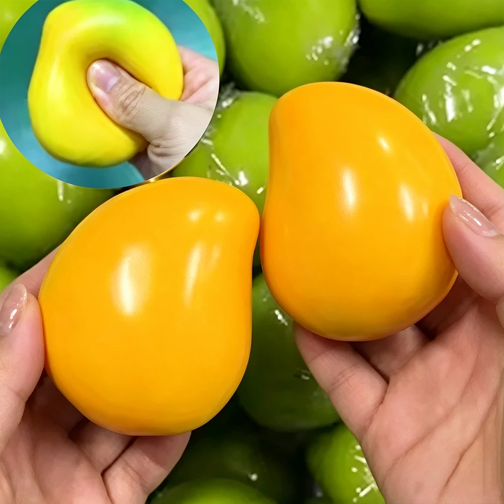 Cute Mango Squeeze Ball Kawaii Fruit Fidget Sensory Toy Stress Reliever Color Change Slow Rebound Release Stress Relieving Ball