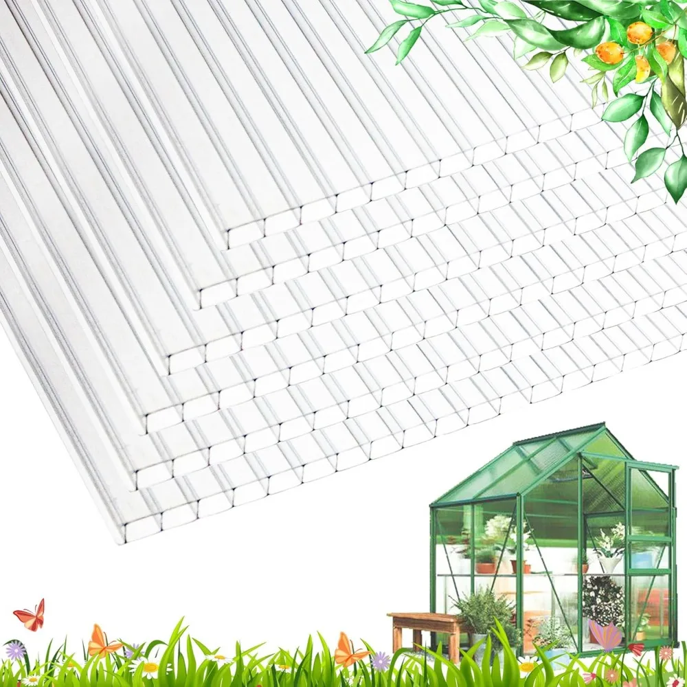 

6 PCS 2' x 6' x 0.24'' Polycarbonate Greenhouse Panels - Twin-Wall, Reinforced, Shatterproof - Greenhouse Roof Panels for Outdoo