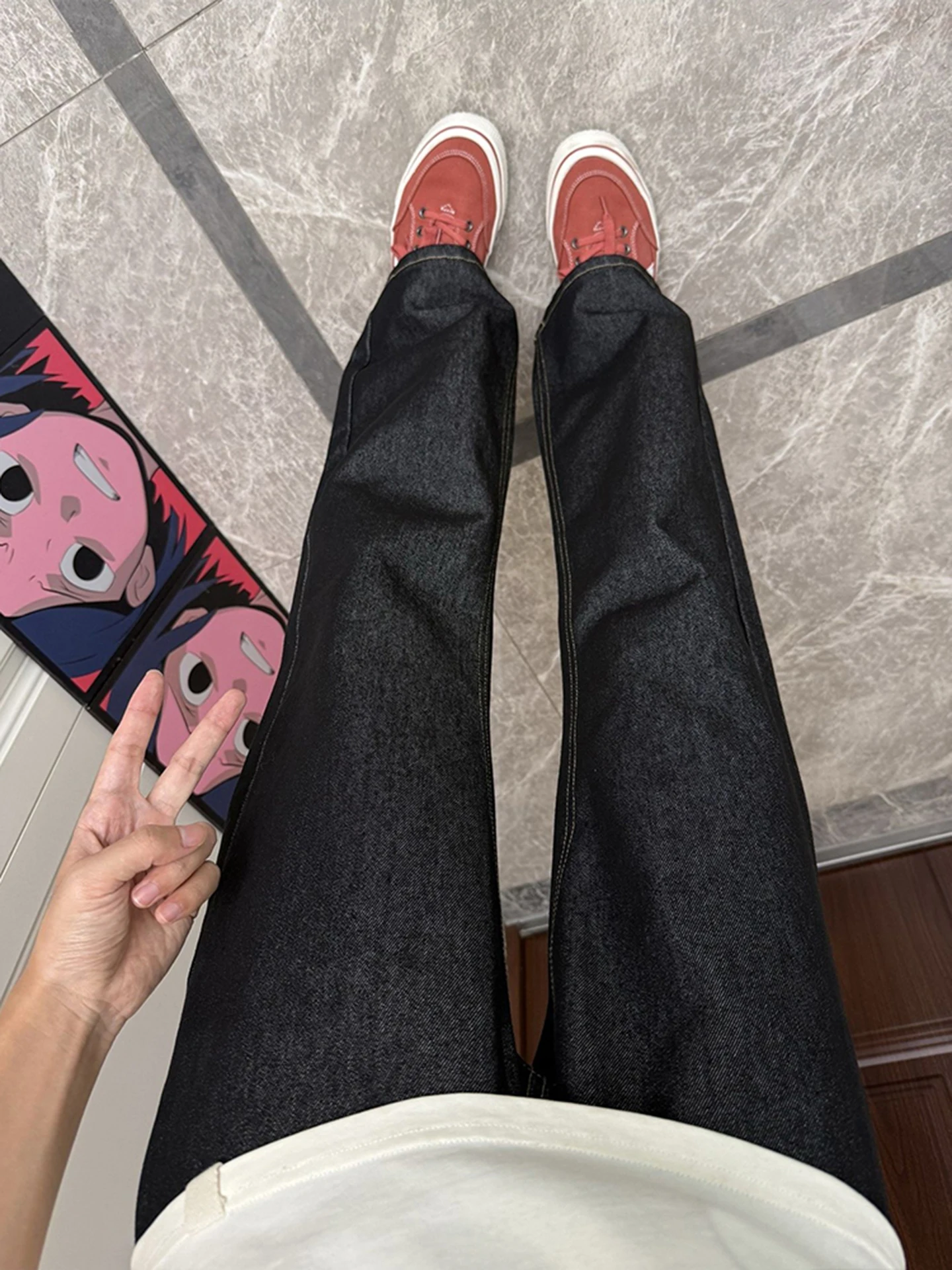 

Original Bla Denim Jeans Men's Fall American Vibe Long Leg Slim Straight Knife Flared Pants Low Waist Zipper Closure