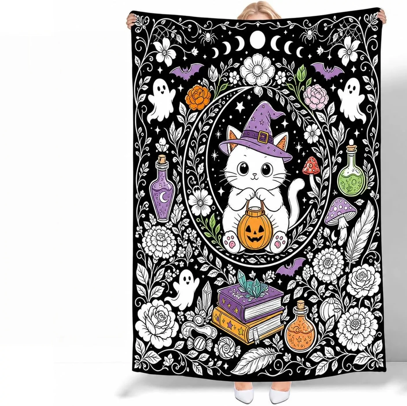 Spooky Halloween Puppy Blanket Magic Potion Bottle Pumpkin DIY blanket Soft Flannel Bed Cover