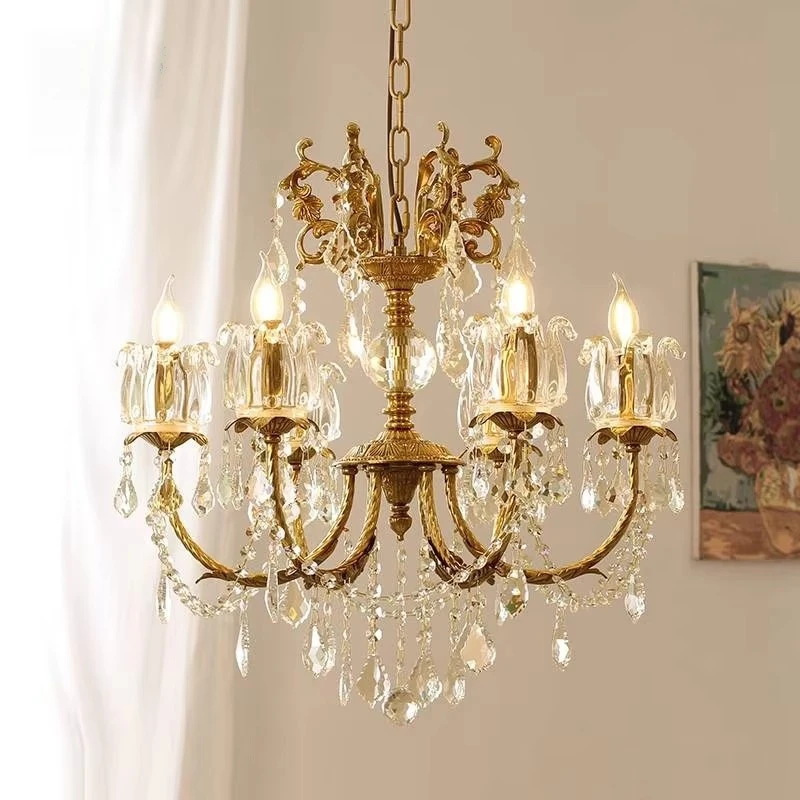 

All Copper European Crystal Lamp American Medieval Chandelier French Living Room Lamp Villa Classical Restaurant Lamp