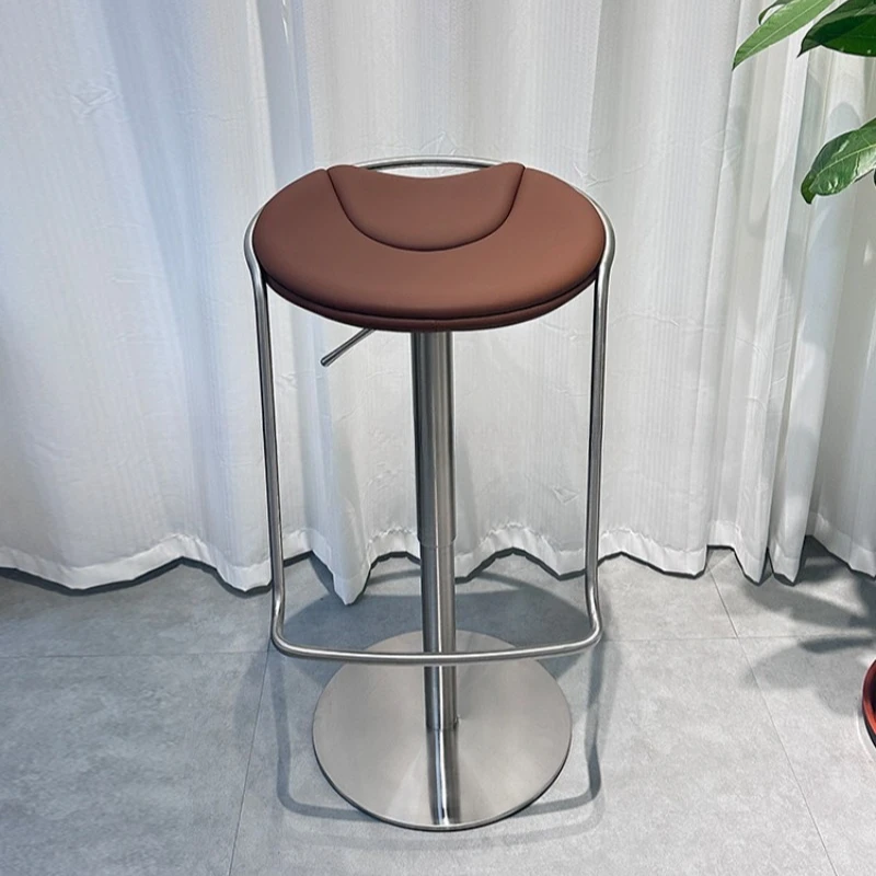 Metal Counter Island Bar Chair Modern Design Ergonomic Height Adjustable Bar Chair Elegant Leather Taburete Alto Home Furniture