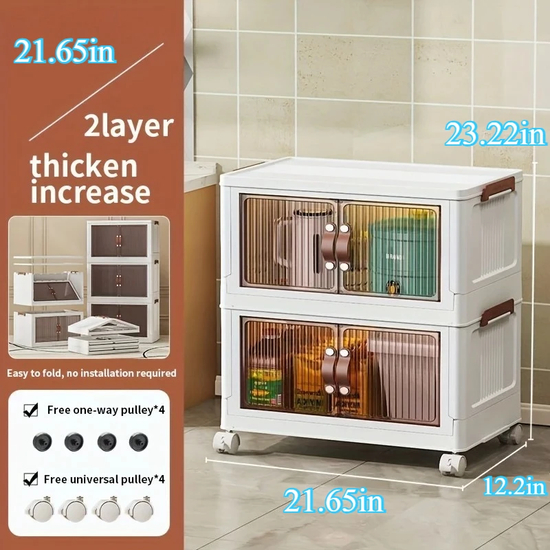 خزانة تخزين قابلة للطي مع 2/4 طبقات، صندوق تخزين كبير متعدد الوظائف بفتحة مزدوجة مع غطاء وعجلات، مناسب للملابس والألعاب والكتب، مثالي للمطبخ وغرفة النوم وغرفة اللعب والتخزين #4
