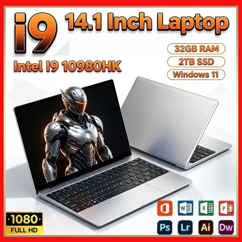 2026 Gaming I9 Laptop Windows 11 14.1' Intel Core I9 10980HK Computer 16GB RAM 1TB 2TB SSD Portable PC 1920*1080 Notebook Office