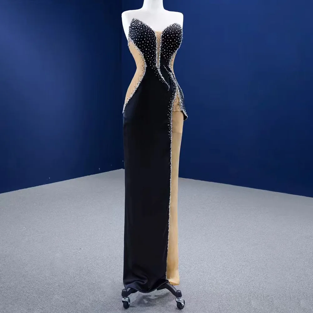 

Black Sweetheart Sleeveless Evening Dress With Lace-Up Back And Crystal Black Sheath For Special Occasions Customizable Gown