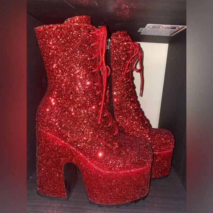Retro Style Figure Patchwork Round Toe Knee-High Platform Women Boots Chunky High Heels Side Zipper Design Large Size Shoes