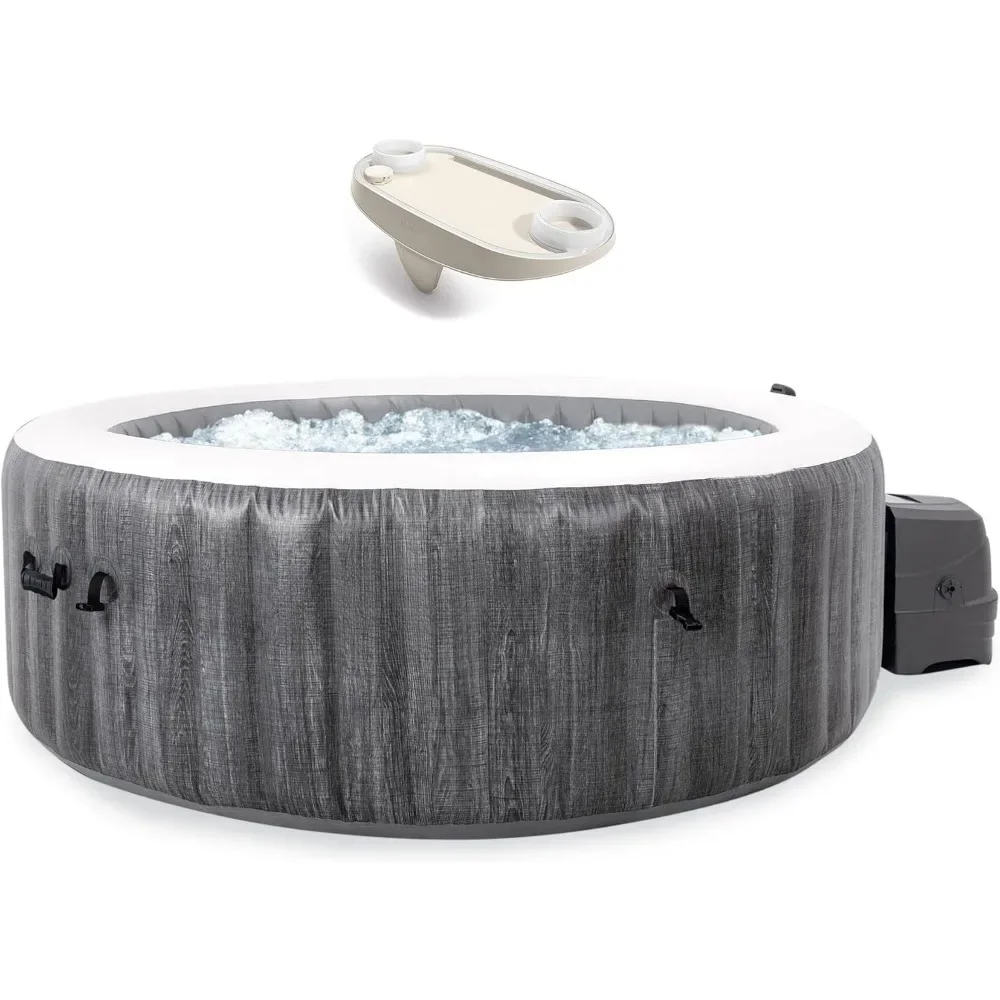 

Outdoor Hot Tub with Tablet LED Lights Cupholders Mobile Phone Spa Tray Accessory, Portable Inflatable Hot Tub Bubble Jet Spa