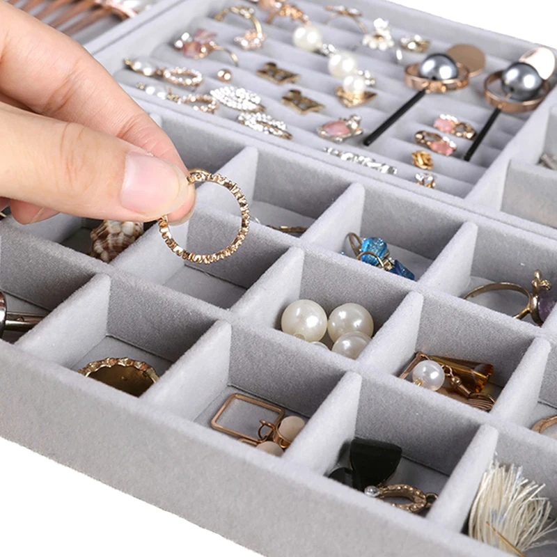 Bandeja de terciopelo portátil para joyería, caja de exhibición para anillos, pulseras, cajón de almacenamiento, organizador de joyas, soporte para