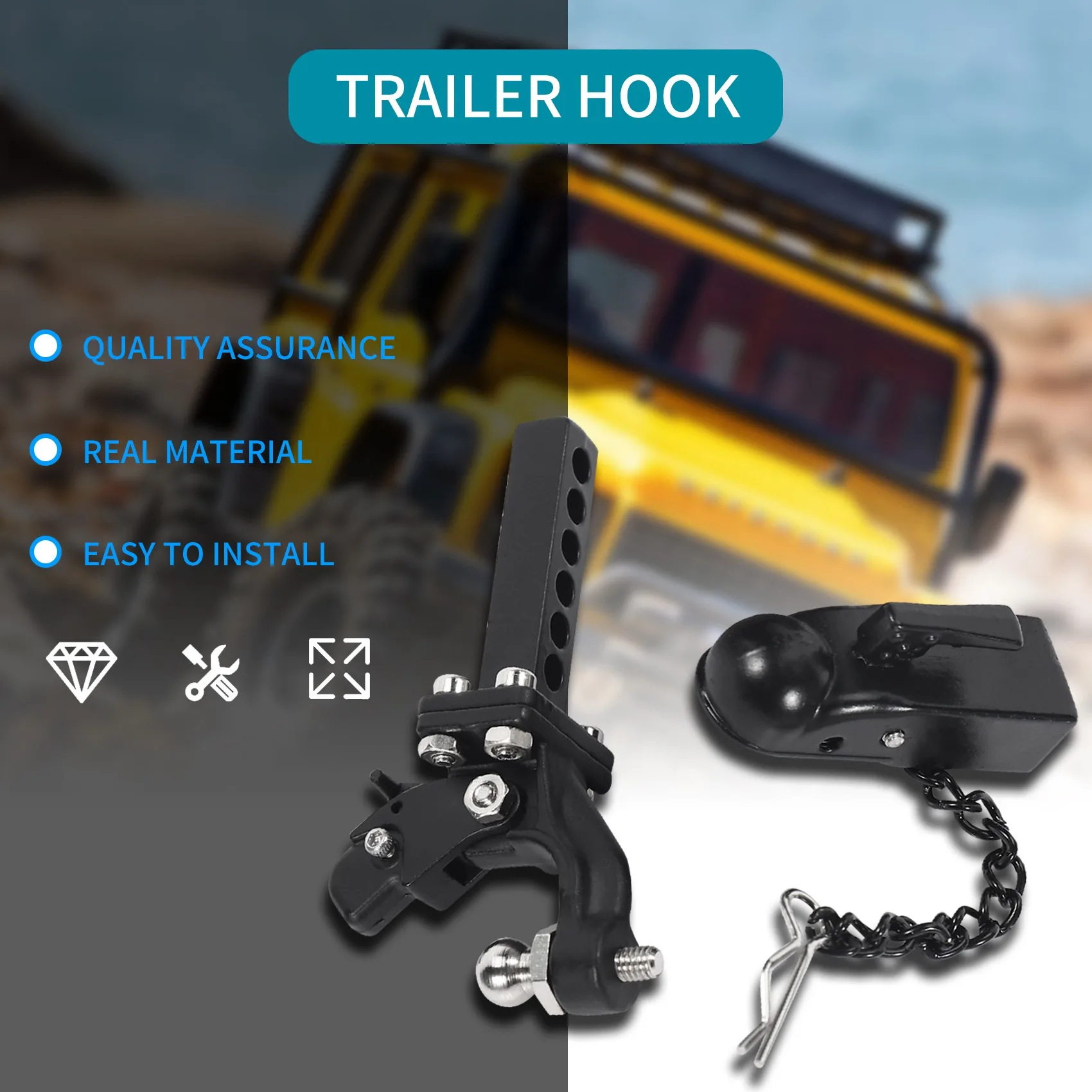 โลหะ Hitch Trailer Hook สําหรับ SCX10 90046 Traxxas TRX4 1/10 RC Crawler รถรีโมทคอนโทรลรถสําหรับเด็กทารก F