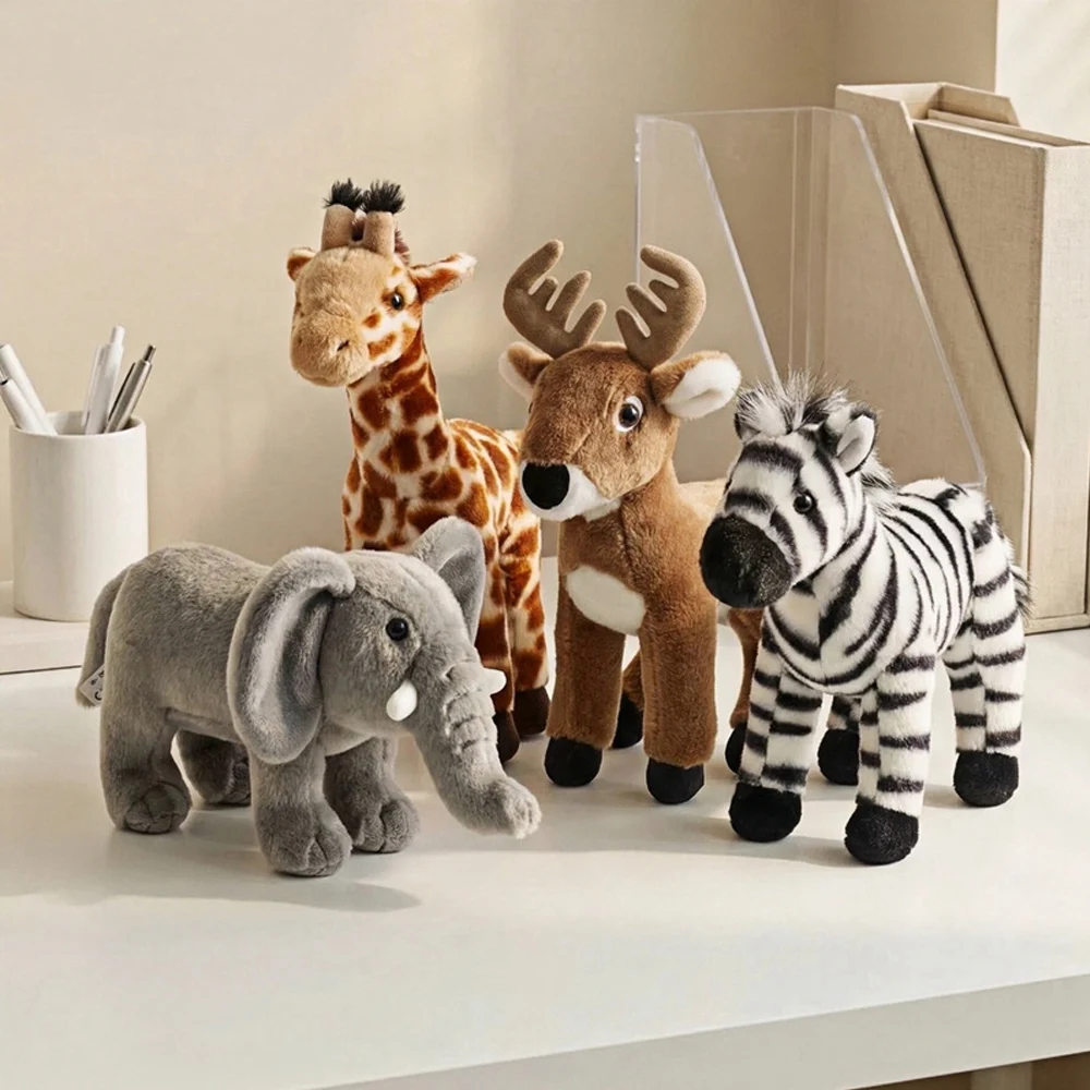 

Kawaii Giraffe Elephant Plush Toys Cure Companion Deer Zebra Home Decor Gifts Choice Soft Skin-friendly Realistic Design Dolls