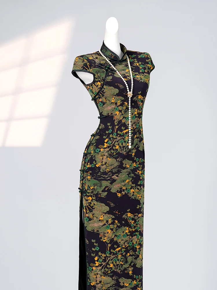 

New Chinese Sle Ele Retro Republic of Chi Summer 2026 New Arrival Long Low Slit Floral Pattern