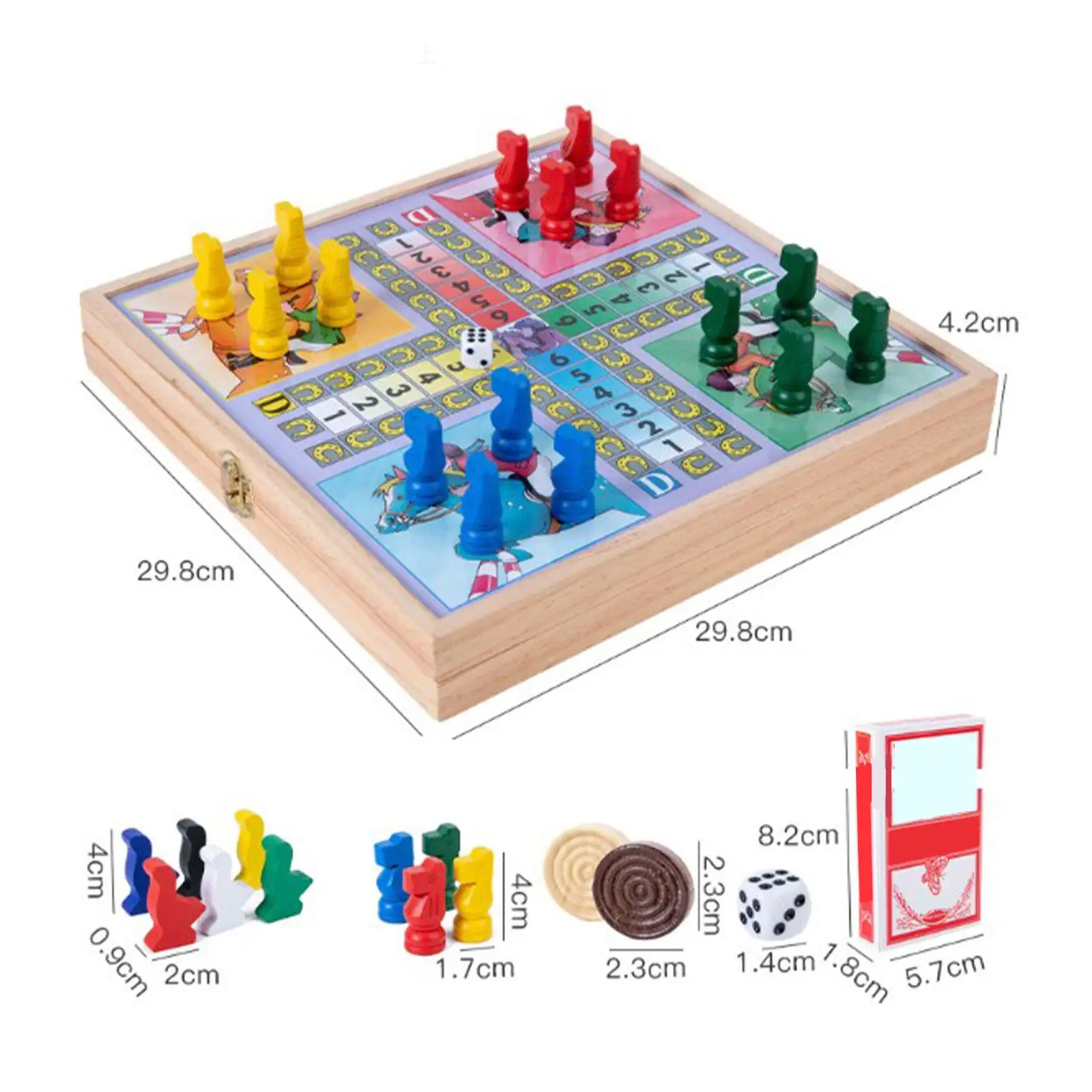 4 in1 Board Game Set Tabletop Game Wooden Strategy Educational Portable Folding Checkers Ludo Game for Kids and Adults Travel