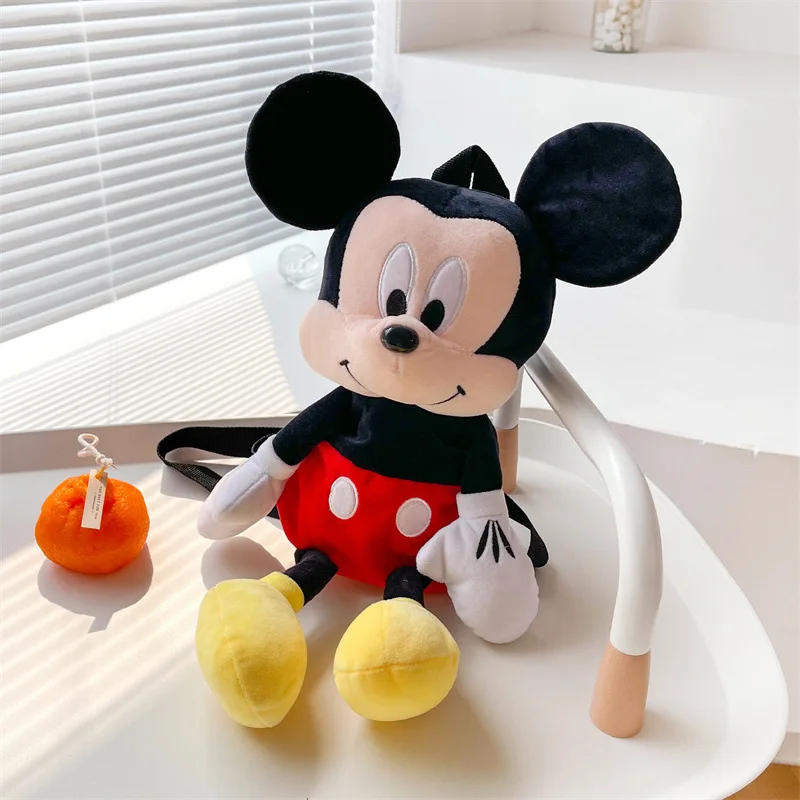 Disney-Mochila De felpa de Mickey y Minnie para niña, bolso suave de dibujos animados, bolsa de almacenamiento de Anime, regalo de cumpleaños