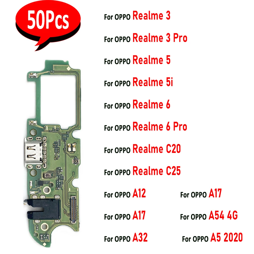 50Pcs，NEW For OPPO Realme 6 6i 5 5i 3 Pro C20 C25 A12 A17 A31 A32 USB Charging Port Dock Charger Plug Connector Board Flex Cable