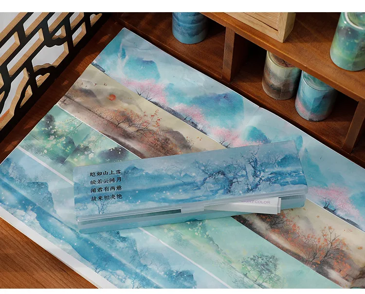 1 Rolle Washi Tape China Jiangnan Bunte Tuschemalerei Serie Handkonto Album Tagebuch DIY Dekorative Aufkleberrolle – Detail 10
