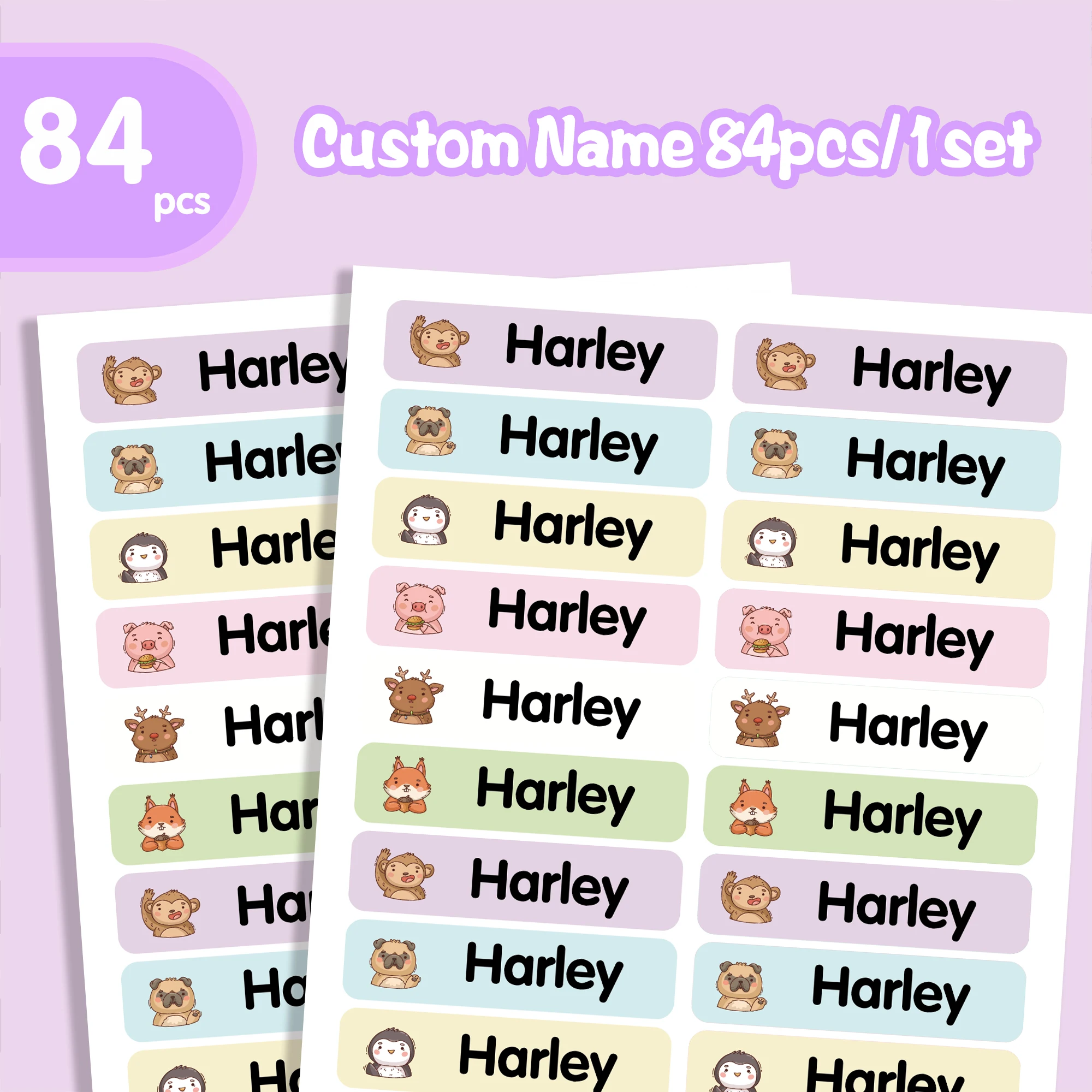 42/126/168pcs animals Customized Name Stickers Personalized Tag Customizable Label Water Cup Uniforms, Sheets, Hats, Shoes, Ba