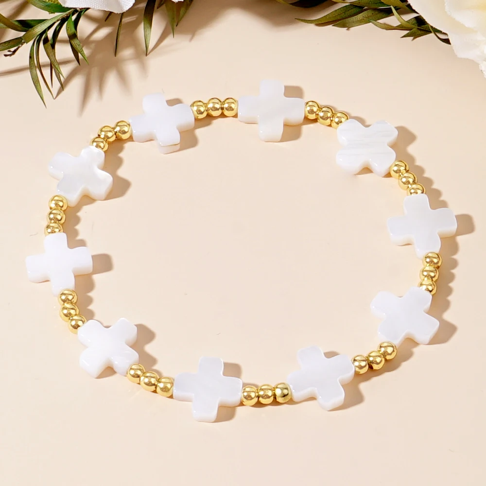 1PC Summer Bohemian leisure holiday gift 3mm copper beads shell cross bracelet