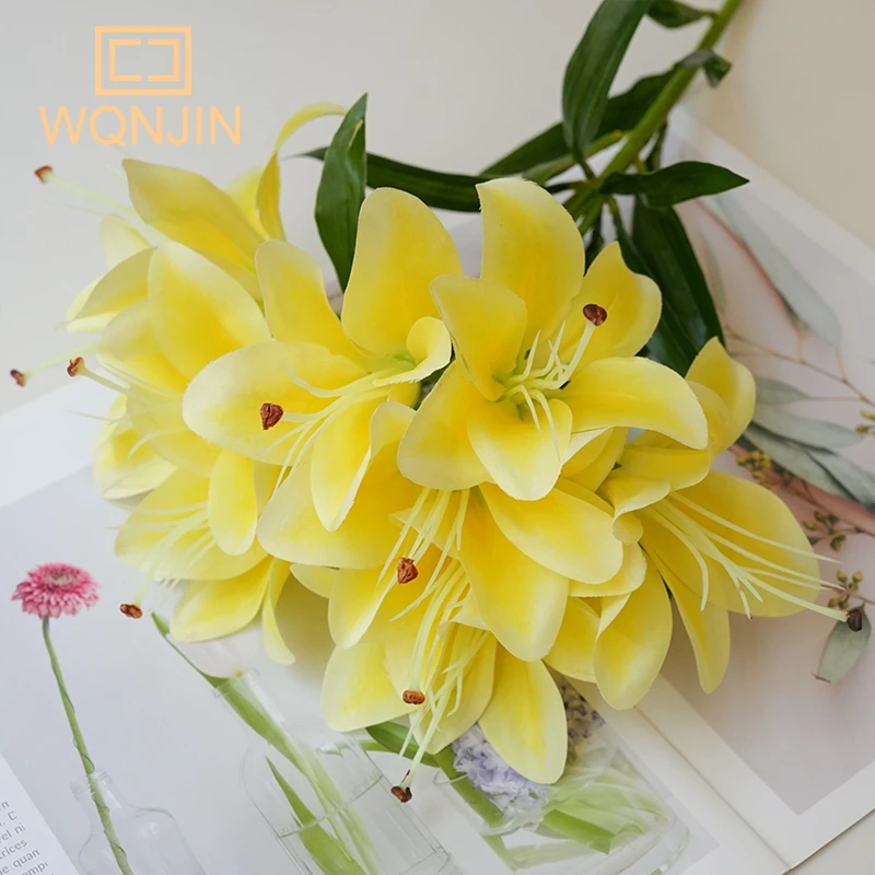 1 Stück, simulierte Seide 10 Köpfe lange Lilie, Heim hochzeits bühnen dekoration, Blumen arrangement, passende Materialien, Fotografie Requisiten – Detail 10