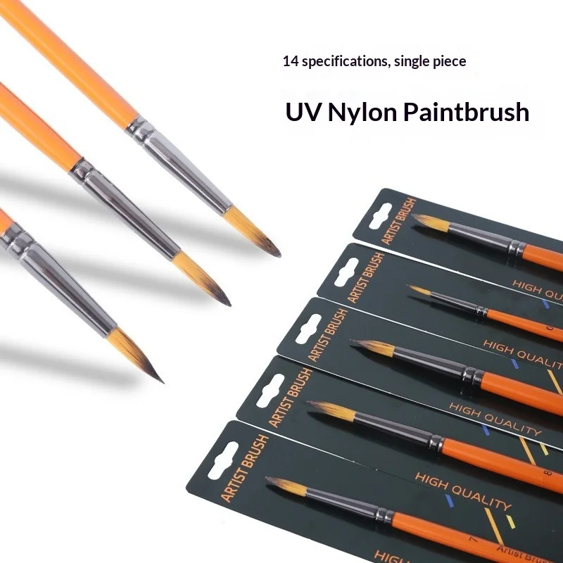 9/14pc Set Nylon Hair Round Head Outlining Brush Fan-Shaped Brush Art Painting Watercolor Oil Detail-Finishing Wood Handle Brush