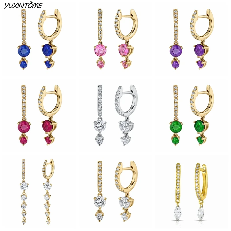 Pendientes de aro de plata de ley 925 para mujer, aretes de cristal de colores prémium, de oro de 18K, joyería de lujo para boda